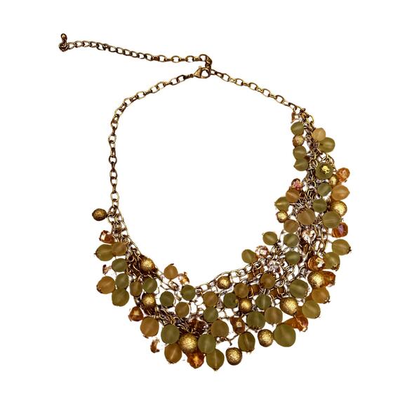 Green Gold Pink Beaded Collar Necklace - Picture 2 of 6